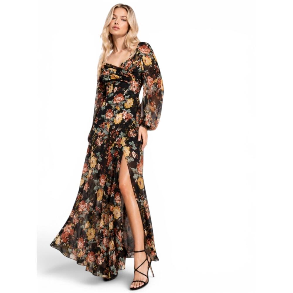 Silk Floral Dark Romance Wedding Cottagecore Prairie Lightweight Maxi Dress 4